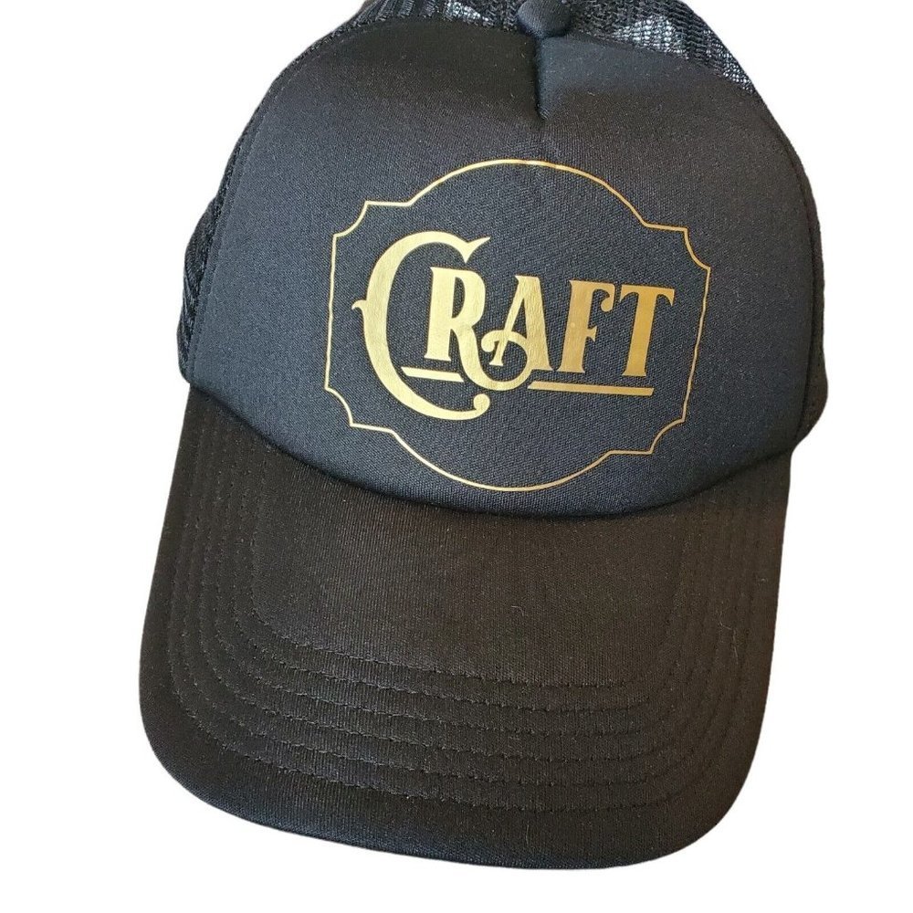 Mesh Foam Snapback Trucker Hat Black Craft Gold Font